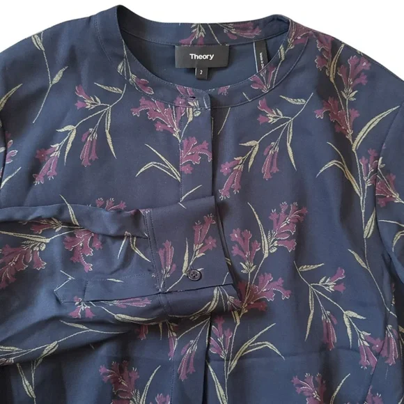 Theory Bellflower Silk Floral Shift Dress Navy Size 2 NWOT - Picture 6 of 8